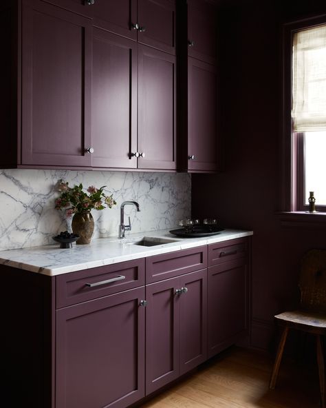 Fairview — Far Studio Plum Cabinets, Purple Kitchen Cabinets, Plum Bathroom, Violet Kitchen, Plum Kitchen, Pink Cabinets, Color Layout, Purple Kitchen, Butlers Pantry