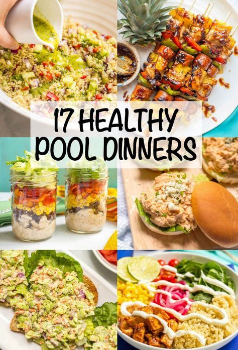 Check out these 17 ideas for healthy pool dinners (or lunches) that are easy and portable and perfect for summer evenings! Everything from pasta salads to sliders to sandwiches and wraps to snack boards, plus tons of recipes to try. Sandwiches And Wraps, Snack Boards, Healthy Summer Dinner Recipes, Summer Of Fun, Picnic Dinner, Easy Summer Dinners, Diner Recept, Healthy Summer Dinners, Summer Recipes Dinner