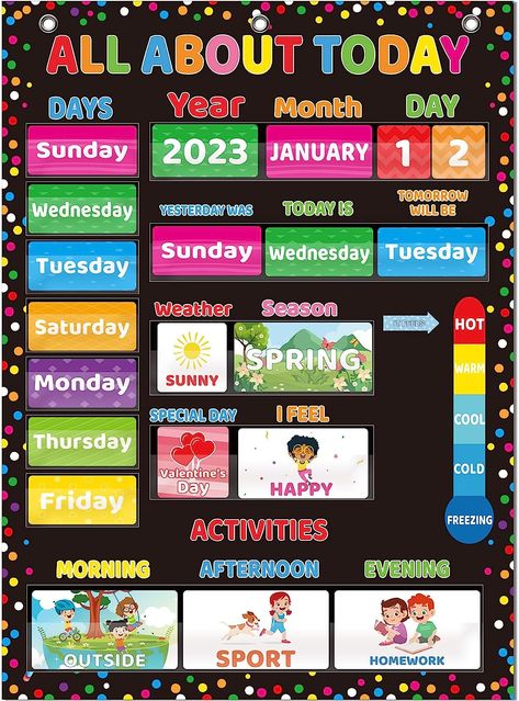 All About Today Pocket Chart Weather Calendar Daily Activities Chart Wall Chart Circle Time Center Bulletin Board for Daily in Learning Weather and Seasons... All About Today Chart For Preschool, Seasons For Preschool, Circle Time Board, Time Centers, Weather Calendar, Learning Weather, Class Jobs, Weather Seasons, About Today