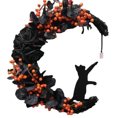 PRICES MAY VARY. 🌙🎃【HALLOWEEN DOOR WREATH GARLAND】This front door halloween wreath is the perfect way to dress up your door halloween festival! The cute cat inviting you to join the crazy halloween party. Don't hesitate hanging this halloween decor on your front door and inviting people out there knocking on the door. Lets enjoy a happy halloween. 🌙🎃【EASY TO HANG HALLOWEEN DECORATIONS】The hallowen garland is used for front door decoration, easy to hang anywhere. It is not only beautiful wrea Cat Garland, Moon Cat, Halloween Moon, Halloween Wreaths, Halloween Door, Door Wreath, Halloween Wreath, Black Cat, Front Door