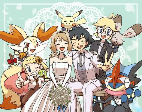 Pokémon XYZ anime wedding~ OTP IS canon ash and Serena satosere! Amourshipping and Kalos family Ash And Serena, Satoshi Pokemon, Pokemon Kalos, Pokemon Couples, Pokemon Ash And Serena, Anime Wedding, Pokemon Ash, Pokemon People, Ash Pokemon