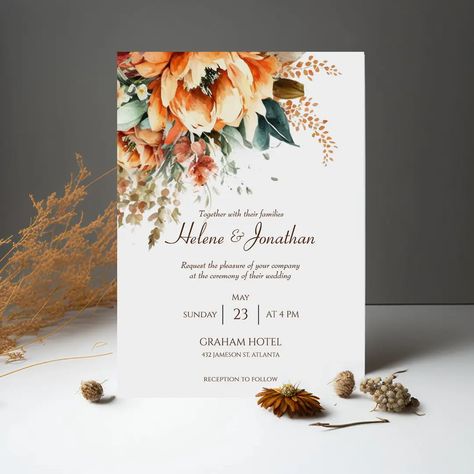 Terracotta Rustic Wedding, Burnt Orange Wedding Invitations, Orange Invitation, Burnt Orange Wedding, Orange Wedding Invitations, Orange Terracotta, Burnt Orange Weddings, Watercolor Wedding Invitation, Rustic Wedding Invitation