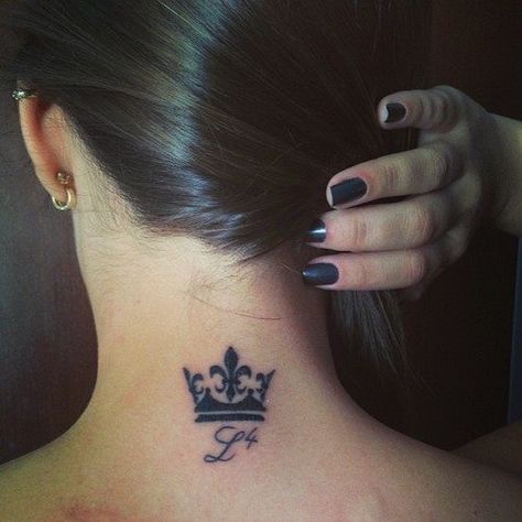 .. Crown Tattoo Behind Ear, Tiny Crown Tattoo, Crown Tattoos For Women, Tattoo Behind Ear, Queen Tattoo, Crown Tattoo, Mother Daughter Tattoos, Tattoos For Daughters, Woman Back