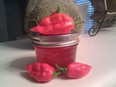 Scorpion Pepper Recipes, Ghost Pepper Jelly Recipe, Ghost Pepper Jelly, Pepper Jellies, Pepper Jelly Recipe, Ghost Chili, Hot Pepper Recipes, Trinidad Scorpion, Preserving Vegetables