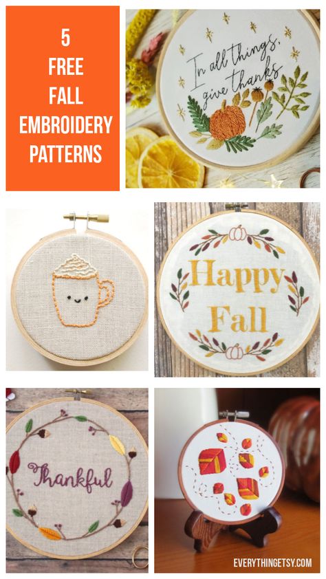 Quick embroidery projects are always so satisfying! I’m super excited to share these free fall embroidery patterns with you.  They are beautiful designs that you can start on right now.  I love that!  These hoops are the perfect way to add a little touch of fall to your home, or share them as a gift. … [read more] Give Thanks Embroidery, Free Autumn Embroidery Patterns, Easy Embroidery Hoop Designs, Fall Hand Embroidery Patterns Free, Easy Fall Embroidery Patterns, Free Pumpkin Embroidery Pattern, Free Autumn Cross Stitch Patterns, Pumpkin Embroidery Patterns Free, Free Fall Embroidery Patterns