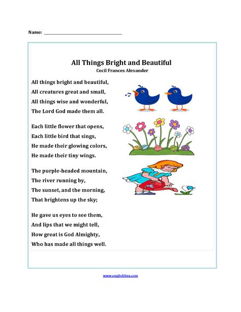 Custom Search         Home	| About Us	| Teaching Resources	| Contact Us	| Privacy Policies © Copyright 2012 - 2019            Englishlinx.com            English Worksheets Poetry Comprehension Worksheets, 5th Grade Poetry, Poetry Analysis Worksheet, Analyzing Poetry, Poetry Comprehension, Spring Poetry, Poetry Worksheets, Free Poems, Popular Poems