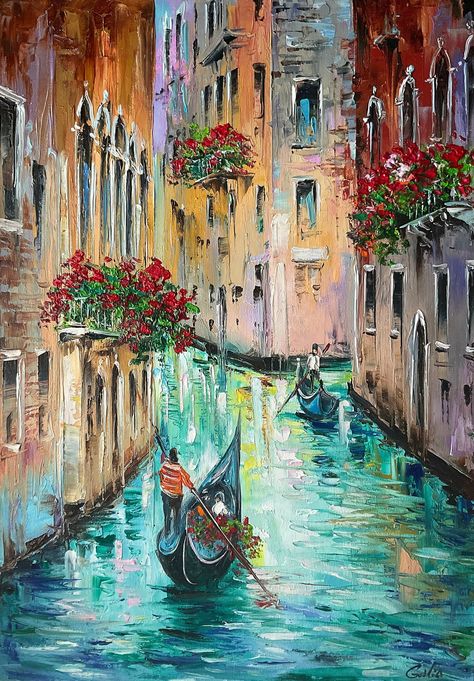 This is my own oil painting of Venice was printed in high- resolution image so you can download  it instantly and print them yourself, either at home or by using a professional printing service. It's an easy way to get high-quality artwork for less money than a physical art print. The beauty in waters , majestically flowing through the brush of the artist. This art symbolises the serene strength of peaceful waters and the lovely flourish of the beautiful flowers.  From Venice with love ❤️ Recomm Italy Paintings, Venice Painting, Paintings Wall, Italy Painting, Collage Art Projects, Artwork Gifts, Italy Art, Wall Art Wall, Painting Wall