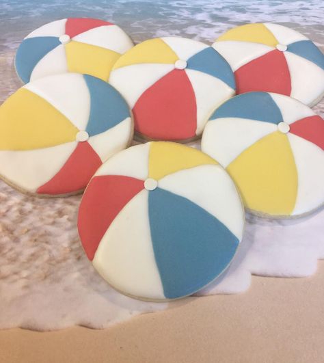 Beach Ball Sugar Cookies, Beach Ball Cookies, Beach Ball Cookies Decorated, Beach Ball Birthday, Beach Ball Cake, Beach Cookies, Beach Birthday Party, Ball Birthday, Pool Birthday