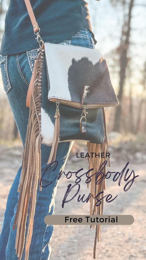 Leather Purse Diy, Diy Leather Pouches, Leather Purse Pattern, Diy Leather Working, Leather Handbag Patterns, Fringe Crossbody Purse, Leather Fringe Purse, Leather Tutorial, How To Make Leather