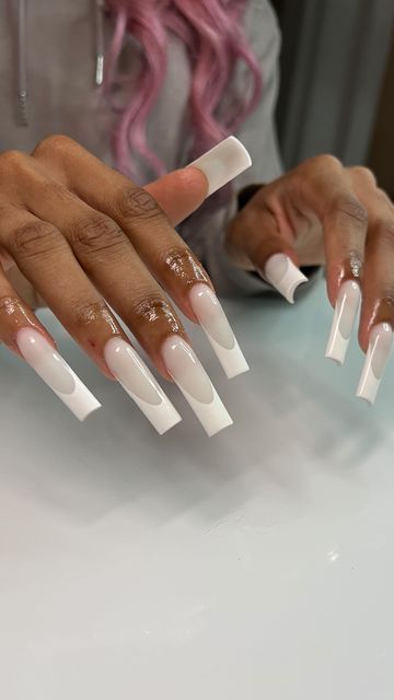 White Acrylic Base Nails, Nut White French Tip Nails, White Extra Nails, Baddie Birthday Nails Long White, White On White Nails, Milky White Nails Acrylic, Nut White Nails, White Long Nails, Long White Nails