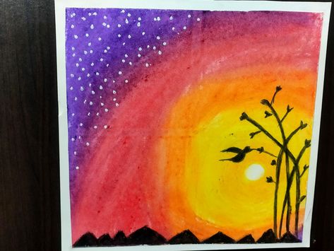 How to make an easy crayon drawing (Oil pastels) of a sunset landscape (with color blending) ? Landscape Drawing Step By Step, Easy Crayon Drawing, Drawing Oil Pastels, Crayon Drawing, Crayon Drawings, Drawing Step By Step, Pastel Sunset, Drawing Step, Sunset Landscape