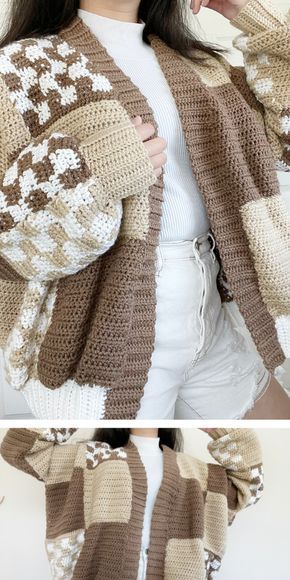 Cardigan Tutorial, Crochet Scarf For Beginners, Crochet Brown, Crochet Cardigan Pattern Free, Crochet Strawberry, Patchwork Cardigan, Blanket Knitting, Crochet Fashion Patterns, Beginners Knitting