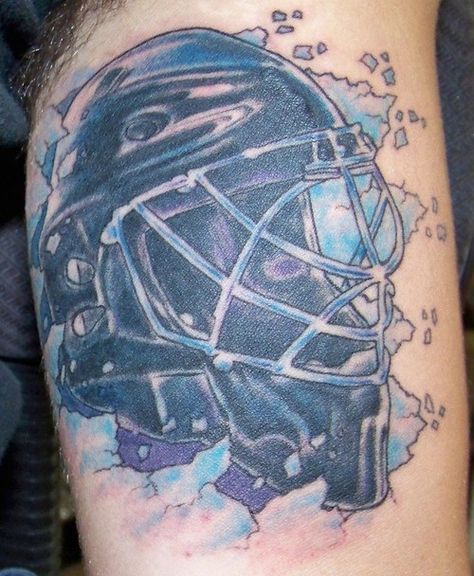 Goalie mask Hockey Goalie Tattoo, Hockey Tattoos, Hockey Tattoo, Helmet Drawing, Helmet Tattoo, Hockey Helmet, Sport Quotes Motivational, Hockey Mask, Goalie Mask