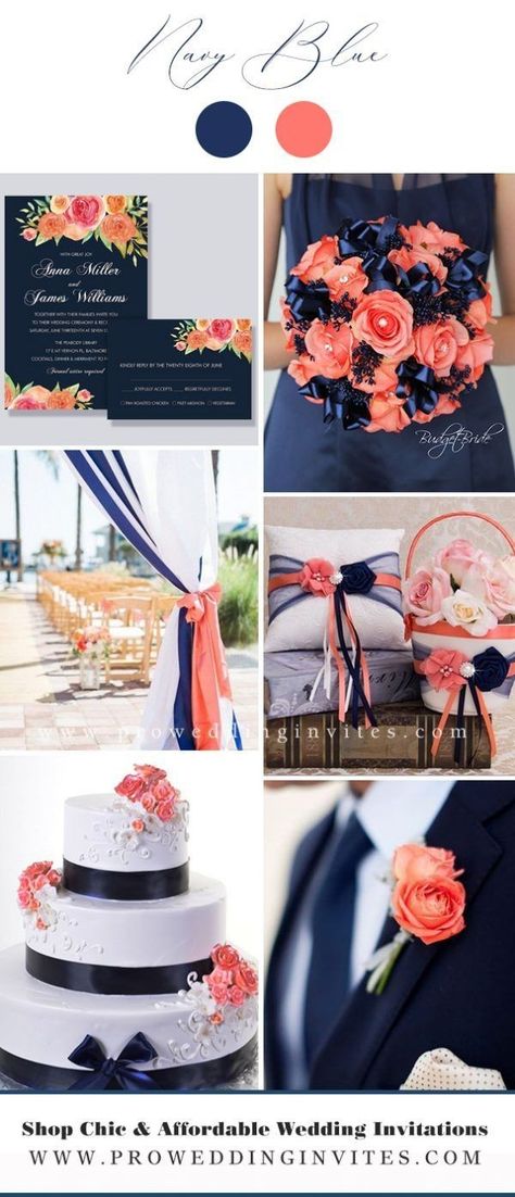 Royal Blue And Peach Wedding Theme, Navy Blue Themed Wedding Color Combos, Navy And Salmon Wedding, Navy Blue And Coral Wedding Invitations, Coral Navy Blue Wedding, Colors That Go With Royal Blue Wedding, Salmon Color Wedding Ideas, Navy Blue And Salmon Wedding, Navy Blue And Coral Wedding Theme