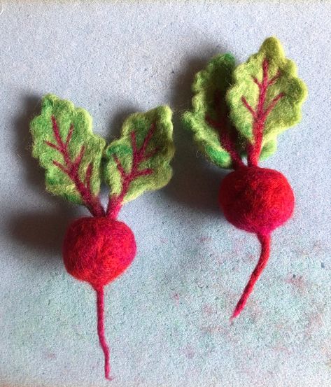 Needle Felted BEETROOT Vegetable brooch pin badge accessories | Etsy Needle Felted Vegetables, Unique Needle Felting, Needle Felted Brooch Ideas, Needle Felted Earrings, Needle Felted Ornaments, Waldorf Inspired Toys, Felt Fruit, Felted Earrings, Felt Mushroom