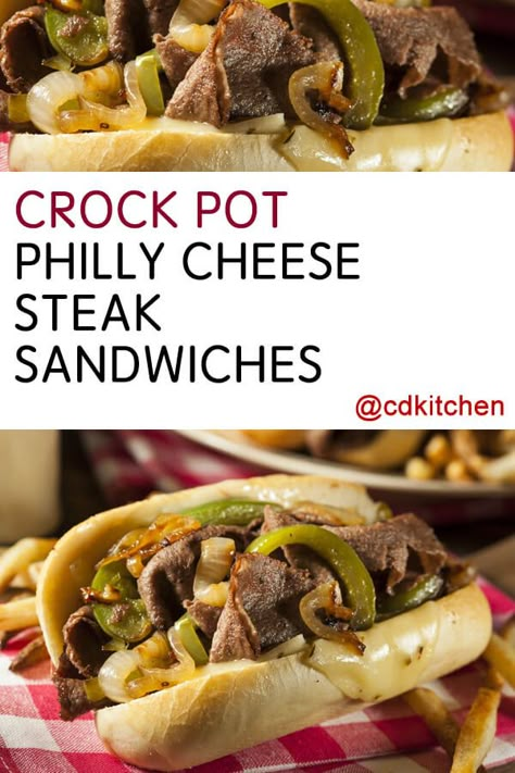 Slow Cooker Philly Cheese Steak, Philly Cheese Steak Crock Pot, Philly Cheese Steak Sandwich Recipe, Cheese Steak Sandwich Recipe, Hoagie Buns, Steak Sandwich Recipe, Beef Round Steak, Philly Cheese Steak Sandwich, Steak Sandwich Recipes