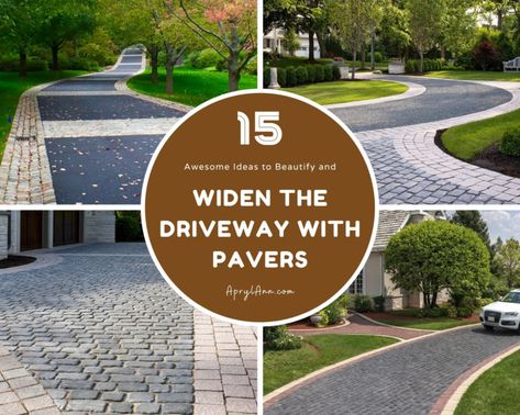 Driveway Asphalt And Pavers, Pavers Beside Driveway, Widen Driveway Ideas Pavers, Paver Edged Driveway, Pavers On Driveway, Driveway Side Pavers, Widening Driveway With Pavers, Blacktop Driveway With Paver Border, Pavers To Widen Driveway