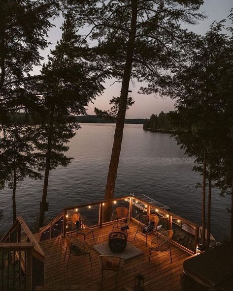 Photographic Life on Instagram: “Ready for warm summer nights on the lake. 📸 @chrisandnicole__” Lake Porch, Backyard Deck Ideas, Wood Cabin, Cabin Aesthetic, Summer Cabin, Cabin In The Mountains, Forest Cabin, Getaway Cabins, Candle Company