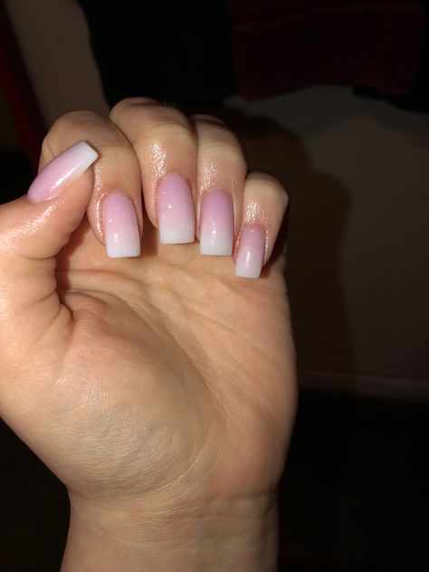 Rose Pink And White Nails, Solar Acrylic Nails, Solar Pink And White Nails, Short Pink And White Nails, Nails Pink White, Pink And White Nails, Pink White Nails, Faded Nails, Solar Nails