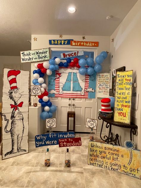 Trunk Or Treat Dr Seuss, Diy Dr Seuss Party Decorations, Dr Seuss Set Design, Dr Seuss Photo Booth, Happy Birthday Dr Suess, Dr Seuss Party Decorations, Places You Will Go Dr. Seuss Graduation, Dr. Seuss Furniture, Dr Seuss Party Ideas