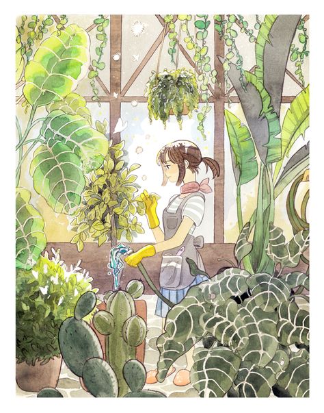 Greenhouse | Parakid Plants Drawing, Garden Illustration, Garden Drawing, Plant Drawing, Plant Illustration, Arte Fantasy, Dreamy Art, Plant Art, Cartoon Art Styles