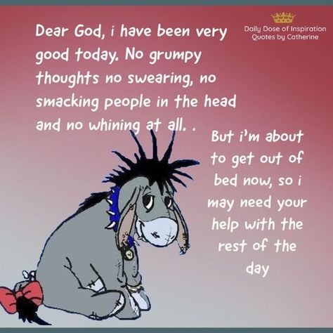 Eeyore Quotes, Happy Day Quotes, Funny Day Quotes, Appreciate Life Quotes, Good Morning Funny Pictures, Funny Cartoon Pictures, Winnie The Pooh Quotes, Mom Life Quotes, Snoopy Quotes