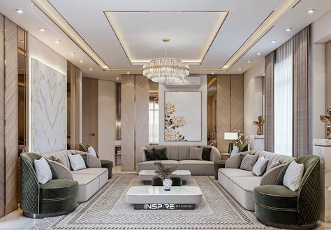 Neo Classic Men Majlis on Behance Classical Ceiling Design, Pop Design For Hall, Luxury Ceiling Design, False Ceiling Living Room, Wall Decoration Ideas, House Ceiling Design, Mirror Wall Living Room, Ceiling Design Living Room, Ceiling Design Modern