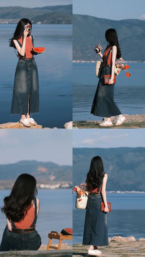 Korean Beach Outfit, Ootd Poses, Best Poses For Photography, Fotografi Vintage, Beach Pictures Poses, Friend Poses Photography, Stylish Photo Pose, Model Poses Photography, Fashion Photography Poses