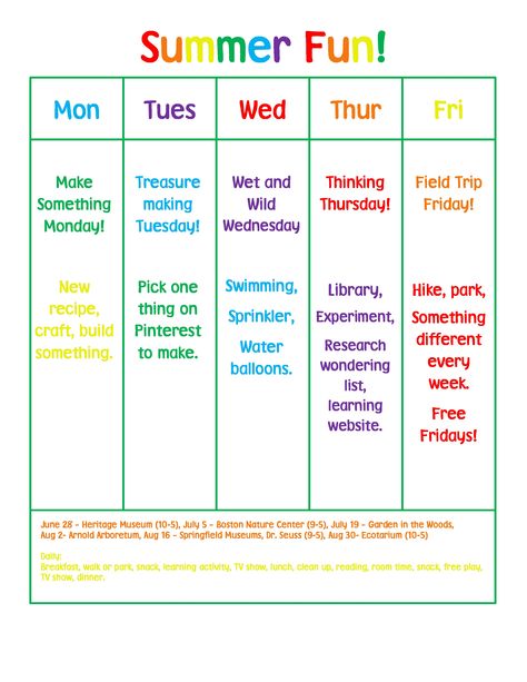 summer schedule Activity Schedule, Summer Daycare, Daycare Schedule, Summer Shenanigans, Summer Routine, Summer Homeschool, Summer Boredom, Summer Schedule, School's Out For Summer