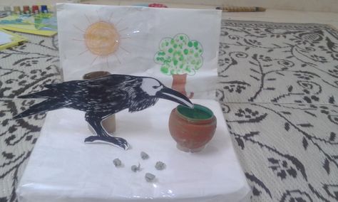 Thirsty crow Thirsty Crow Story Props, Crow Story, Thirsty Crow, Crows Drawing, Story Props, Preschool Art Activities, Fun Games For Kids, Preschool Books, Story Telling