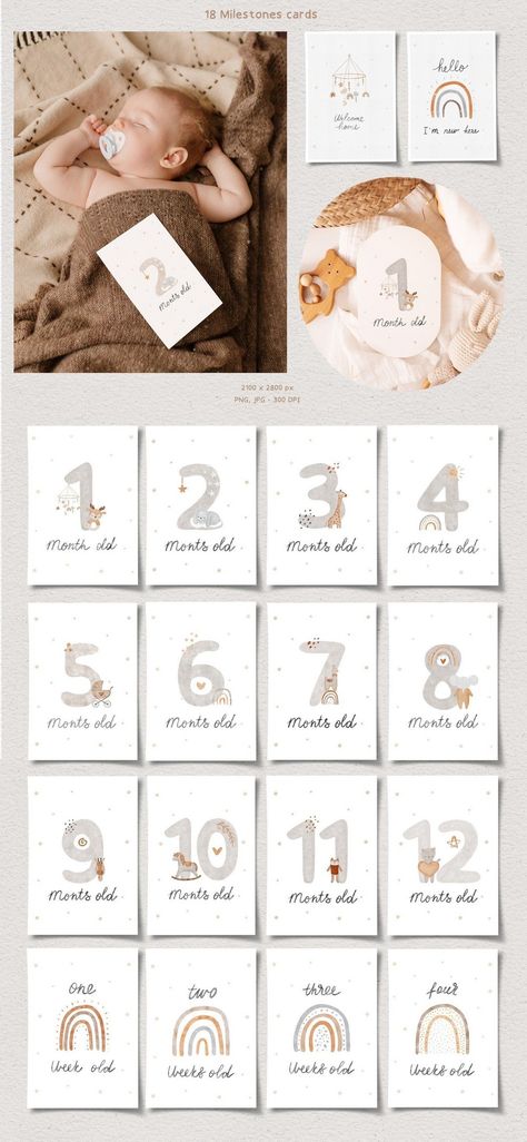 Documenting Growth: Baby Milestone Cards Watercolor Milestone Cards, Milestone Cards Diy, Diy Baby Milestone Cards, Diy Milestone Cards, Watercolor Baby Cards Diy, New Born Card, Baby Posters Newborn, Milestone Cards Printable Free, Diy Baby Monthly Milestone