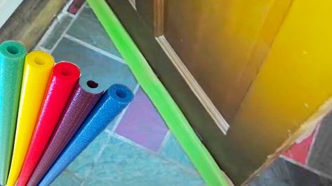 How To Fix A Drafty Door Using A Pool Noodle | DIY Joy Projects and Crafts Ideas Pool Noodle Draft Stopper, Pool Noodle Door Draft Stopper, Diy Door Draft Stopper, Pool Noodle Diy, Drafty Doors, Swim Noodles, Window Draft, Door Draft Stopper, Diy Joy