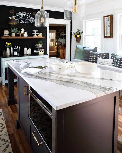 Black Vein Quartz Countertops, White Quartz Countertops With Gray Veins, White Quartz With Black Veining, Black Quartz Countertops Kitchen, Quartz With Veining, Stained Butcher Block Countertops, Stained Butcher Block, Butcher Block Countertops Kitchen, Cost Of Countertops