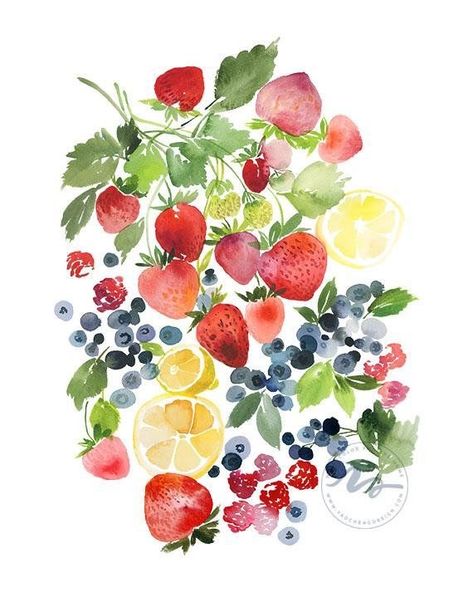 Fruits Pics, Jam Watercolor, Brambley Hedge, Berries Illustration, Shayda Campbell, Fun Watercolor, Berry Jam, Watercolor Food, Watercolor Fruit