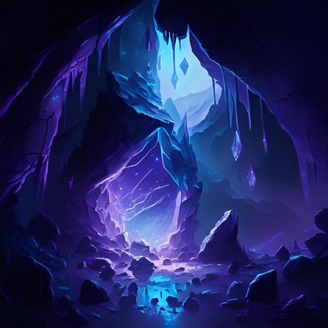 Crystals Fantasy Art, Crystal City Concept Art, Luminescent Cave, Fantasy Cave Art, Crystal Cave Fantasy Art, Crystal Cave Art, Cave With Crystals, Magical Cave, Fantasy Cave