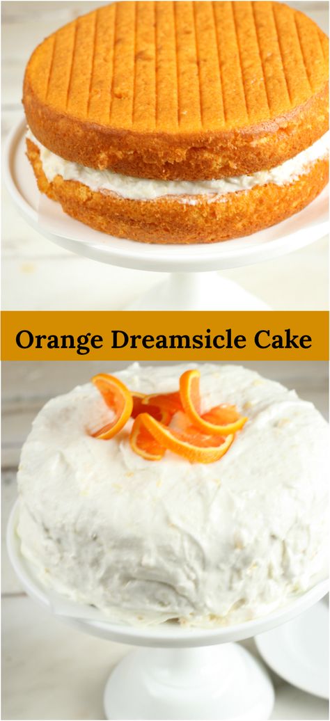 Make this delicious Orange Dreamsicle Cake with only a few ingredients. #orange #orangecake #cake #recipes Orange Dreamsicle Cake Recipe, Dreamsicle Cake Recipe, Orange Dreamsicle Cake, Fresh Orange Cake, Dreamsicle Cake, Orange Layer Cake, Creamsicle Cake, Cake Courgette, Coconut Filling