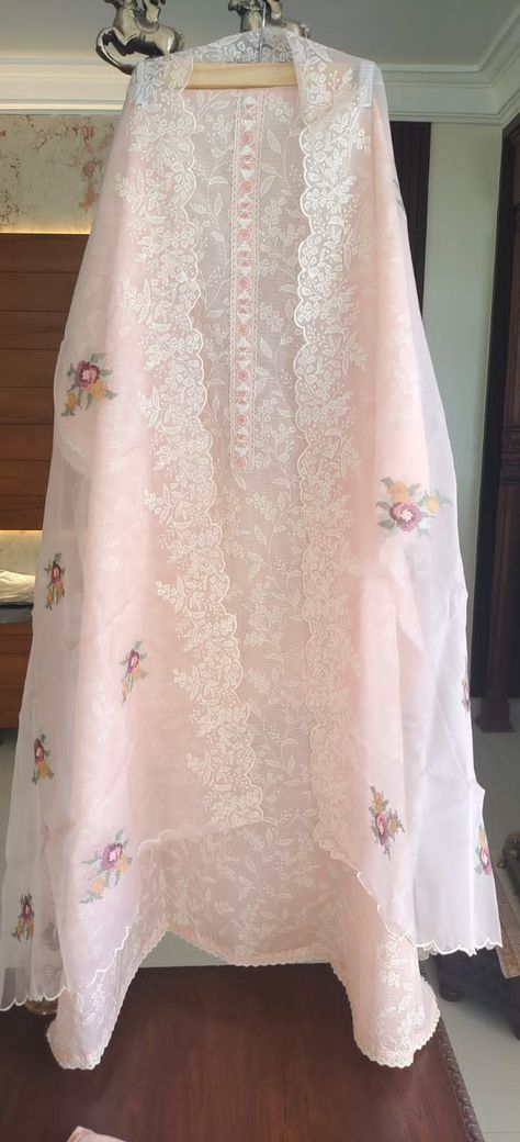 Rate : 3200/- Very beautiful pure kota silk embroidered ( very neat ) kurta handwork detailing on neck paired with extremely beautiful embroidered good quality organza silk cross stitch embroidered chunni with scalloped and beautiful tassels cotton silk bottom Silk Bottoms, Beautiful Suit, Silk Suit, Embroidered Silk, Cotton Silk, Tassels, Cross Stitch, Silk, Pure Products