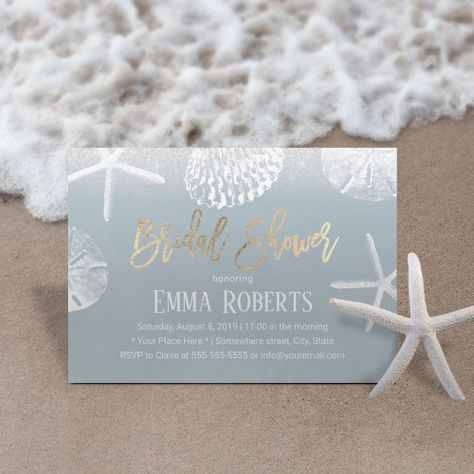 Beach Wedding Bridal Shower Dusty Blue Seashells Invitation #zazzle #weddinginvitations #birthdayinvitations #babyshowerinvitations #zazzleinvitations #monogram #businesscards #graduation #homedecor Bridal Shower Dusty Blue, Nautical Theme Bridal Shower, Blue Seashells, Beach Bridal Shower Invitations, Tropical Bridal Shower Invitations, Seashell Wedding, Beach Theme Wedding Invitations, Beach Bridal Showers, Tropical Bridal Showers