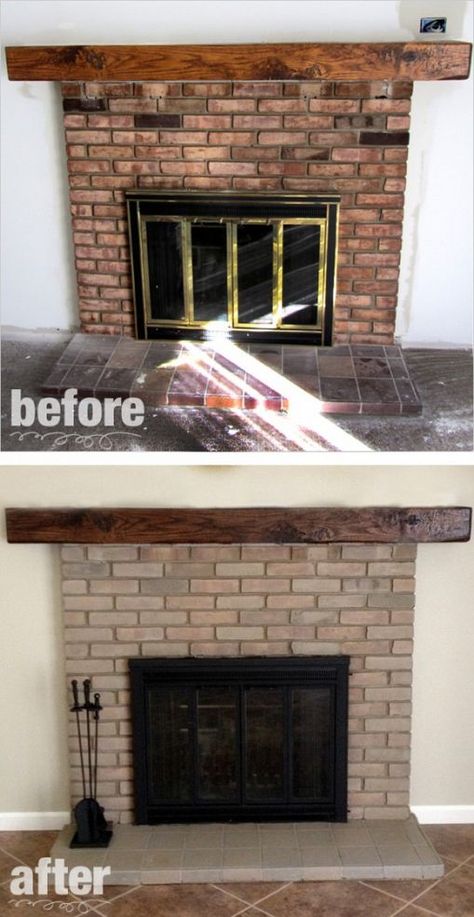 Fireplace Remodel - Paint & Stain Fireplace Remodel Diy, Brick Fireplace Remodel, Corner Fireplace Makeover, Fireplace Redo, Diy Fireplace Makeover, Fireplace Update, Marble Fireplace Surround, Fireplace Facade, Fireplace Doors