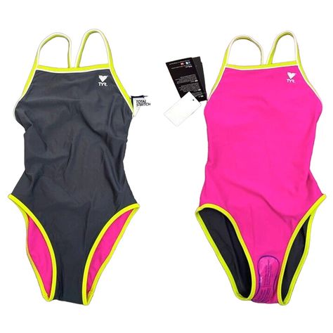 New With Tags, Tyr Women's Hydrospan Comfort Double Binding Reversible Diamondfit Swim Suit, Grey Pink Lime, Size 30 Retails $55. One Side Is Grey With Lime/White Trim, While The Other Side Is Pink With Lime/ White Trim. Set The Pace In The Tyr Double Binding Reversible Diamondfit Swimsuit. It's Designed To Be Fast Enough For Competition And Tough Enough For Training. High-Performance Fabric Sustains Heavy Use While Four-Way-Stretch Construction Maintains A Comfortable Fit On Your Body. Gives Yo Swimming World, Grey Swimsuit, Swimmers Life, Competitive Swimming, Swim Team, Swim Tankini, Tankini Swim Tops, White Halter Maxi Dress, Pleated Mini Skirt