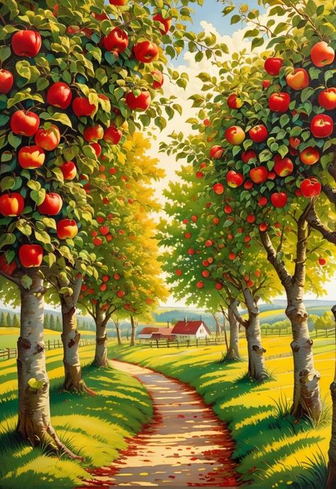 Apple Picture, Artsy Background, Dream Pictures, Garden Drawing, Apple Trees, Landscape Paintings Acrylic, Beautiful Locations Nature, Landscape Drawings, Night Sky Photos