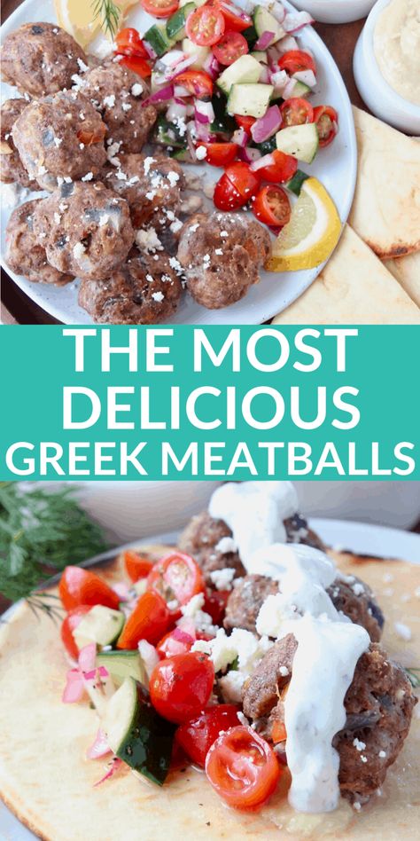 Ground Beef Greek Meatballs, Meditterean Meatballs, Metatrainan Recipes, Easy Greek Meatballs, Ground Beef And Feta Recipes, Mediterranean Recipes With Ground Beef, Greek Meatballs With Orzo, Ground Beef Mediterranean Recipes, Ground Beef Recipes Summer