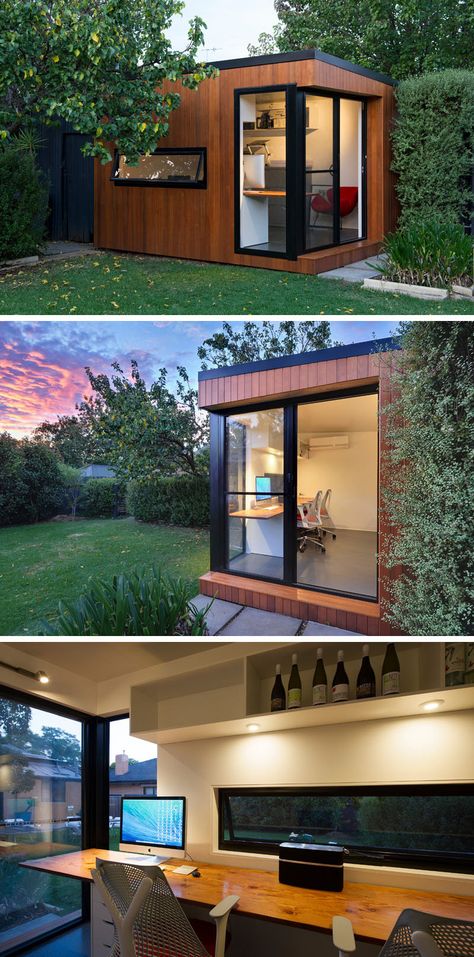 14 Modern Backyard Offices, Studios And Guest Houses Backyard Guest Houses, Guest House Plans, Office Shed, Shed Office, Garden Home Office, Office Architecture, Backyard House, Backyard Studio, Backyard Office