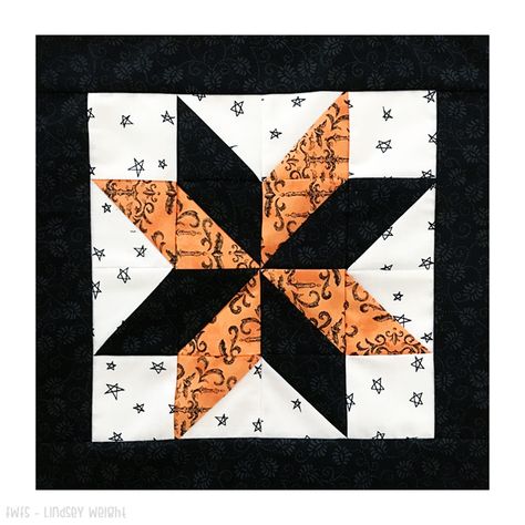 Hi there!!  Today I am sharing the second block for the Halloween Mystery Quilt!  Last week, I shared the Friendship Star block - you can... Rug Tag, Halloween Quilt Blocks, Ghost Party Quilt, Halloween Lap Quilt Patterns, Witches Night Out Quilt, Spooky Hollow Quilt, Charm Pack Quilt Patterns Halloween, Quilt Halloween, Halloween Sewing Projects