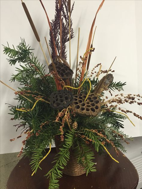 Fall Centerpiece for Waterfowl Festival 2015 Cow Horns Decor, Country Flower Arrangements, Flowers For Cemetery, Graduation Reception, Rustic Flower Arrangements, Rustic Arrangements, Horns Decor, Cemetery Vases, Fall Thanksgiving Wreaths