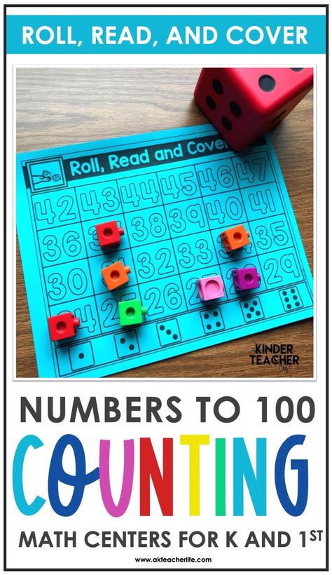 Roll, read, and cover - Count to 100 hands-on math center activities for kindergarten and first grade. Students will practice reading, writing, and counting on from numbers within 100. Includes printables and a digital game made for Google Classroom and Seesaw. Read the article to grab a free math center activity. Flip And Find Numbers To 100 Free, Numbers To 100 Games, Numbers To 50 Activities, 1st Grade Math Centers Free, Counting Collections First Grade, Counting To 100 Kindergarten, Rote Counting Activities, Counting To 100 Activities, Center Activities For Kindergarten