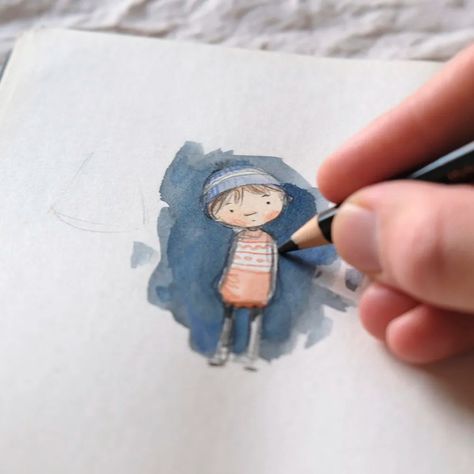 Watercolour and pencil in sketchbook. Evans Art, Autumn Weather, Book Character, Boy Character, My Sketchbook, Funny Character, Doodle Illustration, Creating Characters, Illustration Inspiration