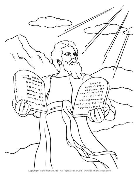 Moses Gets the 10 Commandments #childrenssermon #Sundayschool #kidmin #childrenschurch #childrensmessage #Sundayschoollesson #Biblelesson Ten Commandments Coloring Page, Moses Coloring Page, Moses And The 10 Commandments, Ten Commandments Kids, Sermons For Kids, Scripture Crafts, Jesus Coloring Pages, Sunday School Coloring Pages, The 10 Commandments