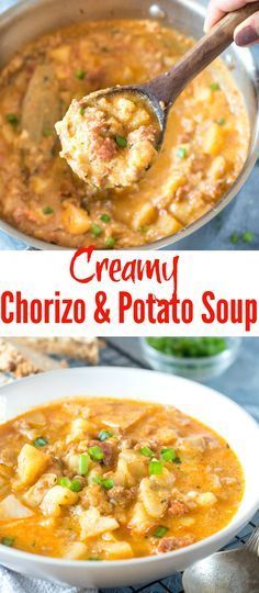 Creamy Chorizo Potato Soup is a rich,delicious without gallons of cream in it.Serve this with a side of crusty bread. This can also be made in a slow cooker or an Instant Pot. #souprecipes #potatoes #instantpot #dinnerrecipes #easyrecipe Appetizers Potato, Types Of Soup, Soup With Chorizo, Chorizo Potato, Chorizo And Potato, Potato Soup Easy, Chorizo Recipes, Soup Appetizers, Hearty Dinner