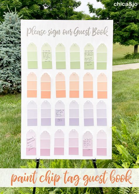 Paint chip guest book Paint Chip Seating Chart, Architect Wedding, Paint Chip Wedding Seating Chart, Painting Guest Book, Wedding Painting Guest Book, Finger Paint Wedding Guest Book, Guest Book Board, Tree Painting Wedding Guest Book, Guest Book Canvas